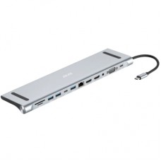 Концентратор 2E USB-C 10-in-1 3xUSB + 2xUSB-C + 2xHDMI + VGA + 3.5mm + microSD/SD + 1xRJ45 0.15m gray (2E-W2703)