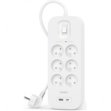 Мережевий фільтр живлення Belkin 6хТипE, 16А, USB-A/USB-C 18Вт, 2м (SRB002CA2M)