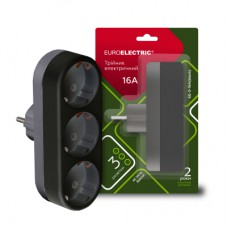 Мережевий розгалужувач EUROELECTRIC X3 16А Black з заземленням (EE-3-16A(black))