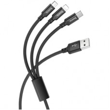 Дата кабель USB 2.0 AM to Lightning + Micro 5P + USB-C 1.0m 2A X14 black HOCO (6931474719157)