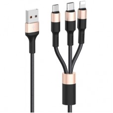 Дата кабель USB 2.0 AM to Lightning + USB-C + Micro 5P 1.0m 2A nylon X26 black+gold HOCO (6957531080275)