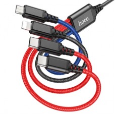 Дата кабель USB 2.0 AM to Lightning + Micro 5P + USB-C 1.0m 2A nylon X76 black+red+blue HOCO (6931474768650)