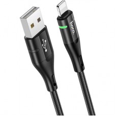 Дата кабель USB 2.0 AM to Lightning 1.2m 2.4A nylon light indicator U93 black HOCO (6931474732132)