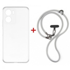 Чохол до мобільного телефона Dengos Case + Cross-body Strap Motorola G06/G06 Power Clear+Grey (DG-KM-CCRB-29)