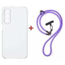 Чохол до мобільного телефона Dengos Case + Cross-body Strap Samsung Galaxy A17/A26 Clear+Purple (DG-KM-CCRB-19)
