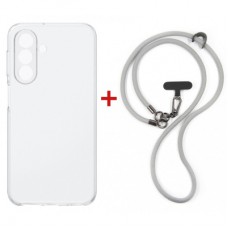 Чохол до мобільного телефона Dengos Case + Cross-body Strap Samsung Galaxy A37 Clear+Grey (DG-KM-CCRB-05)