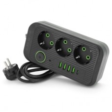 Мережевий фільтр живлення Voltronic F09U, 3 роз EU, 4USB Black (F09U-Black)