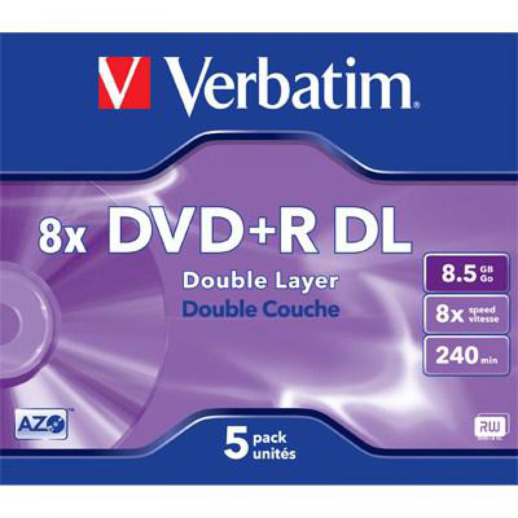Диск DVD Verbatim 8.5Gb 8x Jewel 5шт Matt Silver (43541)
