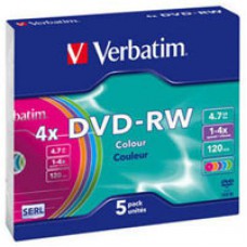 Диск DVD Verbatim 4.7Gb 4x Slim Case 5шт Color (43563)