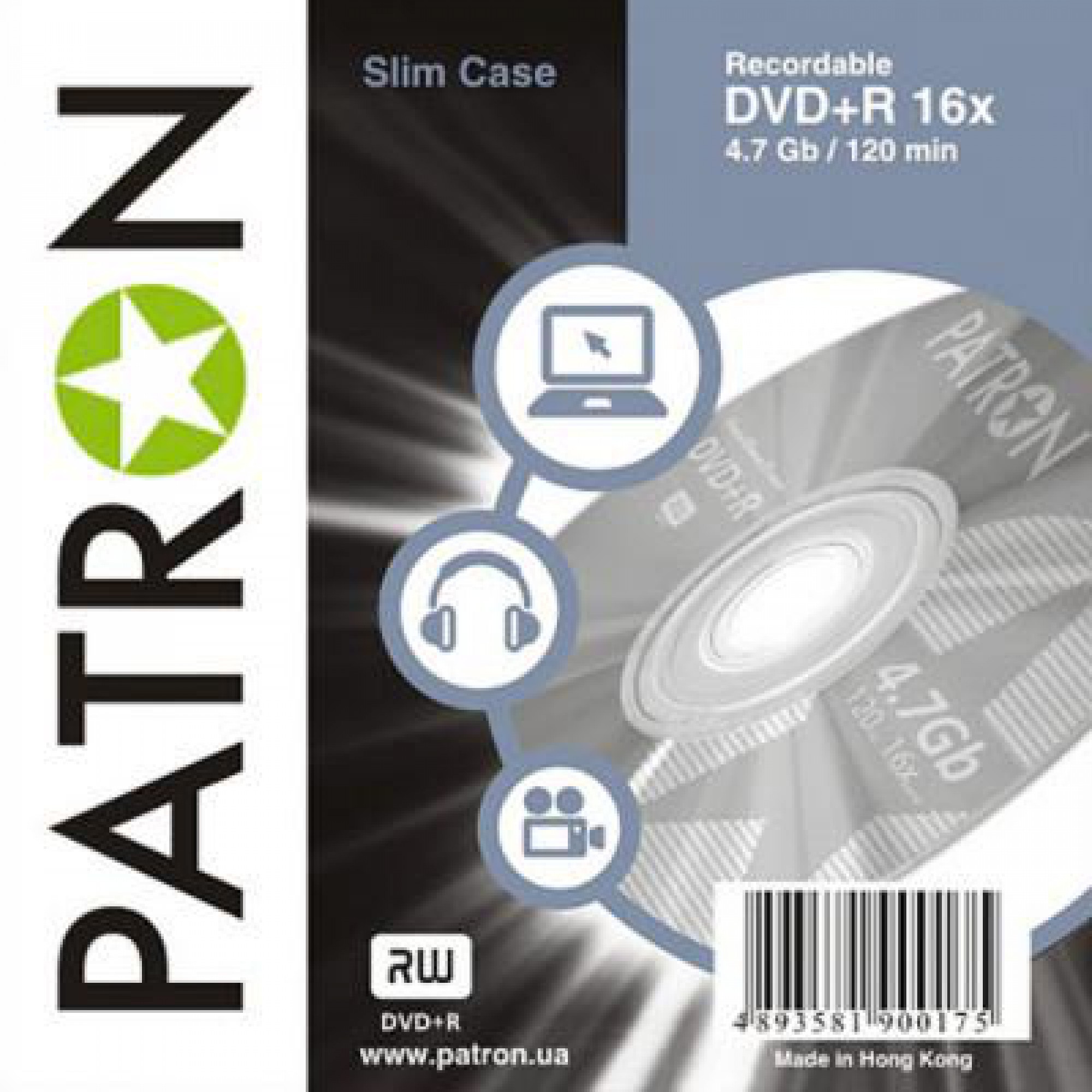 Диск DVD PATRON 4.7Gb 16x SLIM box 1шт (DVD+R-PN-4.7x16-SL)