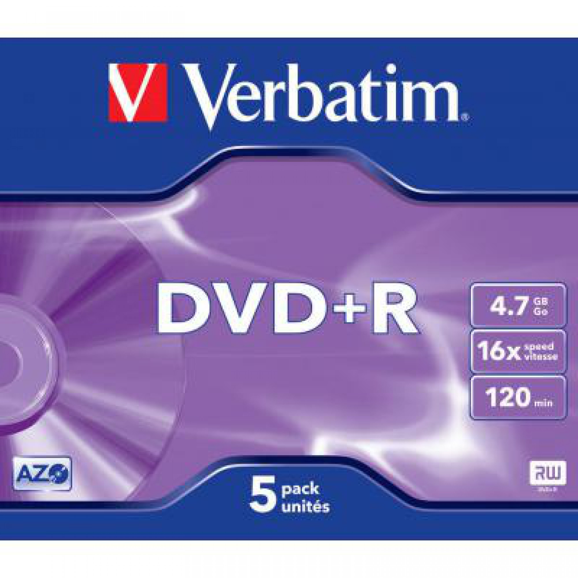Диск DVD Verbatim 4.7Gb 16X Jewel case 5шт MATT Silver (43497)