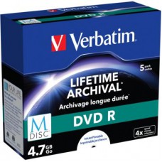 Диск DVD Verbatim 4.7GB 4x Printable M-Disc 5 Pack Jewel Case (43821)