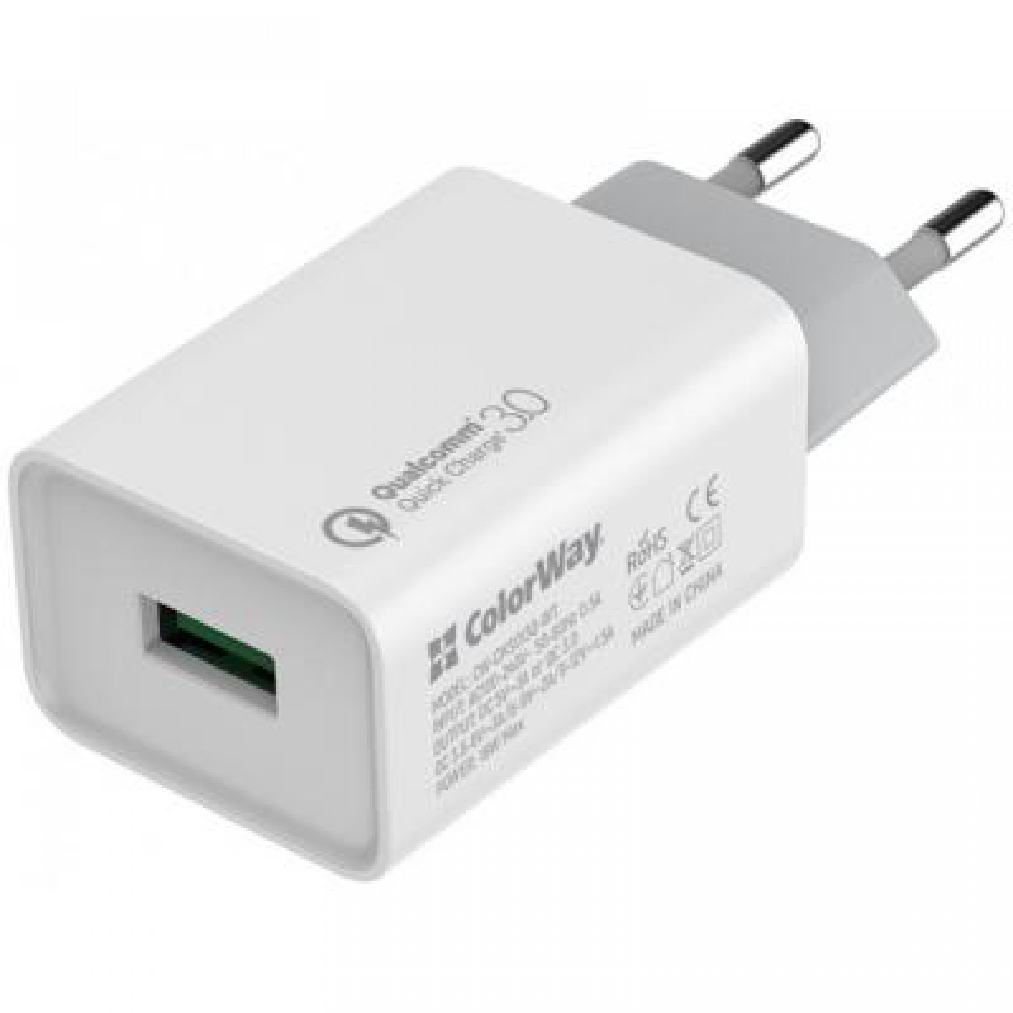 Зарядний пристрій ColorWay 1USB Quick Charge 3.0 (18W) (CW-CHS013Q-WT)