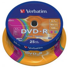 Диск DVD Verbatim 4.7Gb 16X CakeBox 25шт COLOUR (43732)